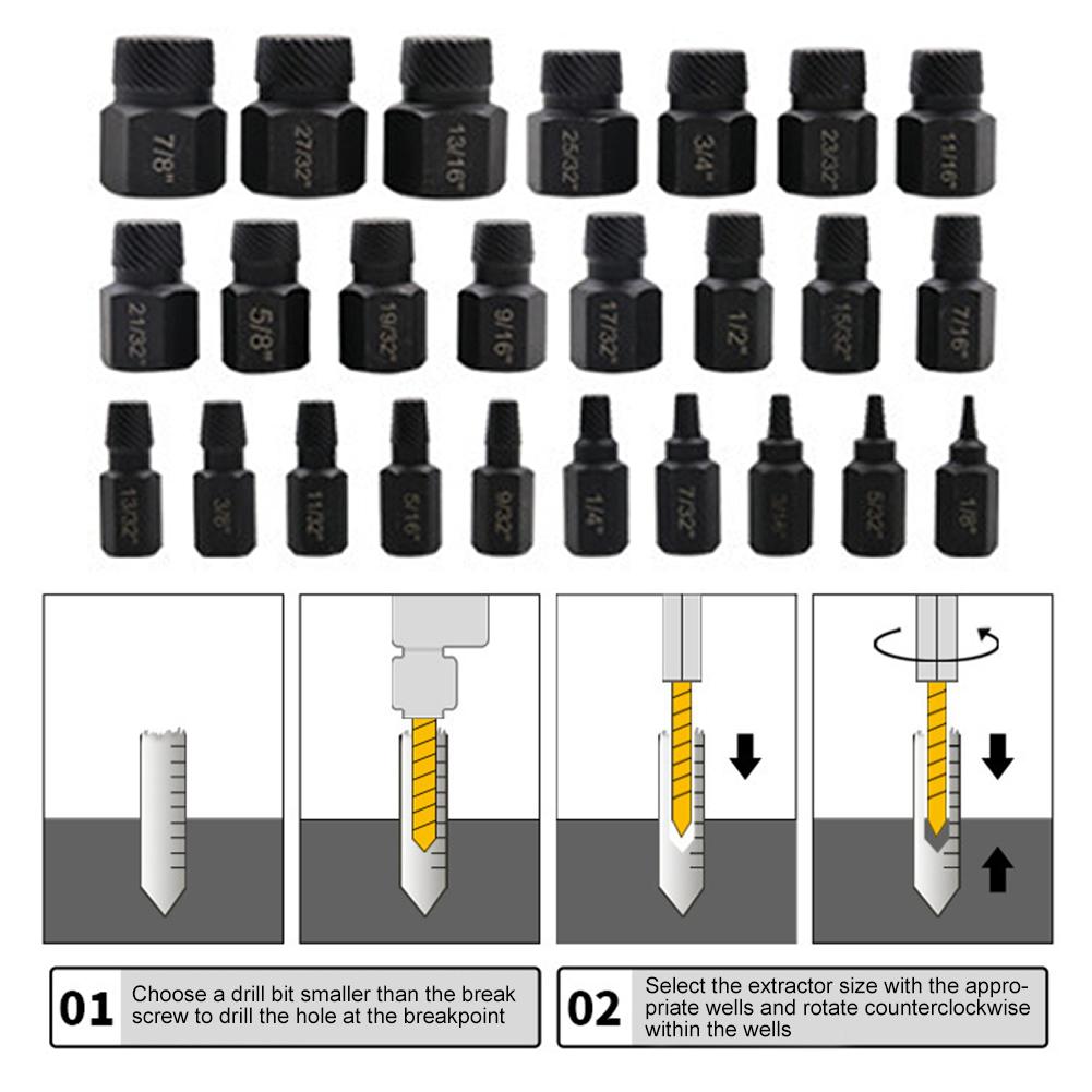 26/10 Pcs/Set Broken Screw Remover Tools Boxed Disassemble Screws Bolt Stud Slip Teeth Removing for Cars and Construction Sites
