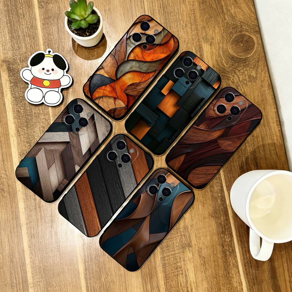 Роскошный Винтажный Деревянный Чехол Для Телефона Для iPhone 17,16,15,14,13,12,11 Plus,Pro Max,XS,Мягкая Силиконовая Черная Крышка