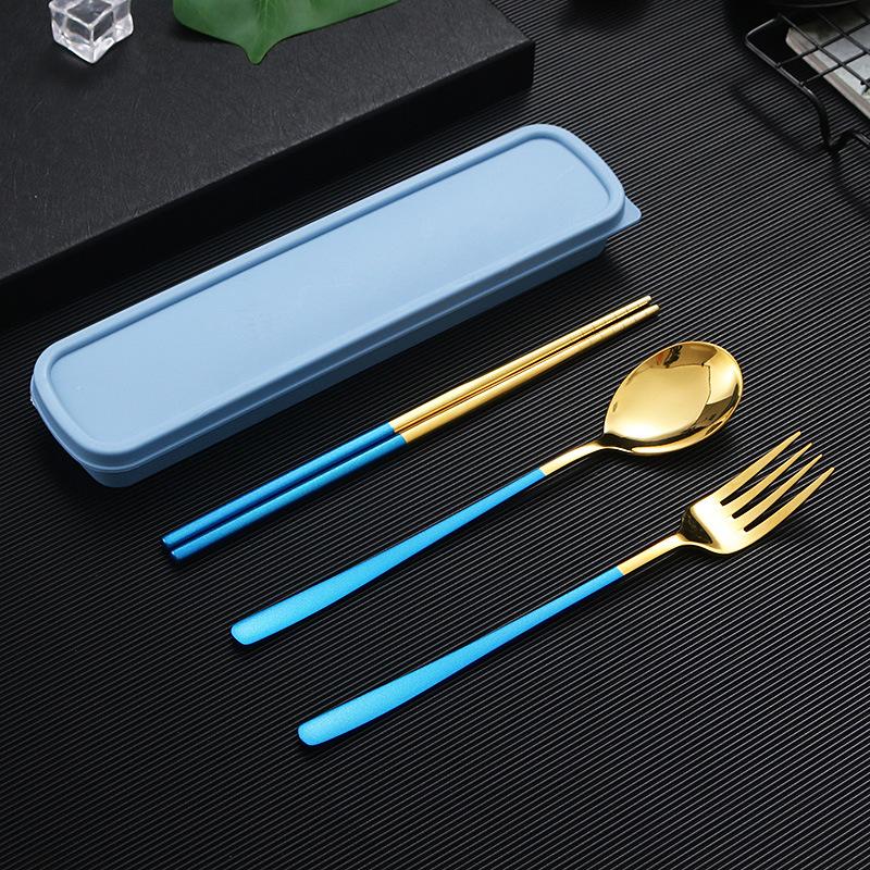 4 шт., дорожный набор столовых приборов, набор многоразовой посуды из нержавеющей стали 18/8 с футляром, портативная посуда, набор вилок, ложек и палочек для еды