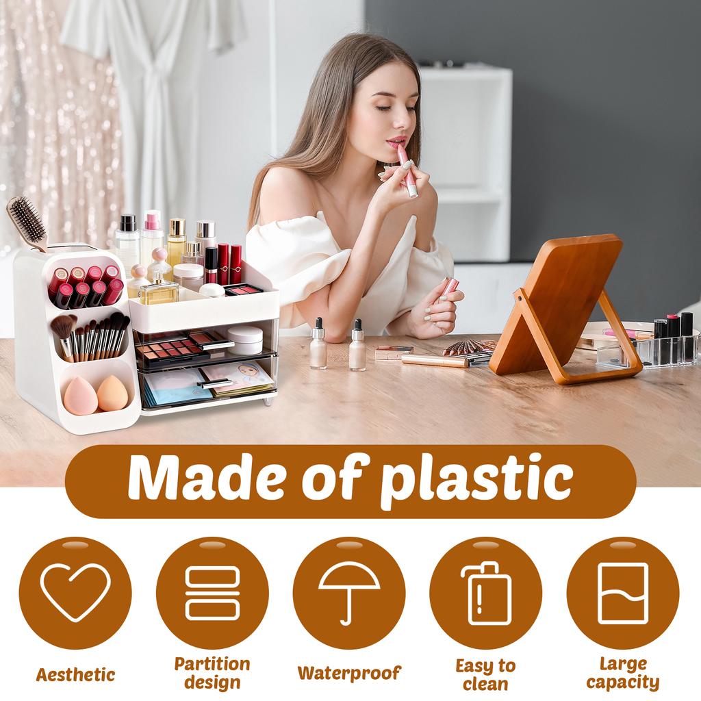 Drawer Makeup Storage Box Plastic Skincare Display Case Large Capacity Dressing Table Desktop Organizer Holder Stationery Box