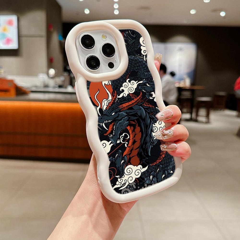 Мягкий чехол для телефона Macaron Big Wave для iPhone 11 12 13 14 15 Samsung A13 A14 A15 A23 A24 A25 A54 A55 Xiaomi Redmi Note 13 12C, чехол A33 с дизайном дракона