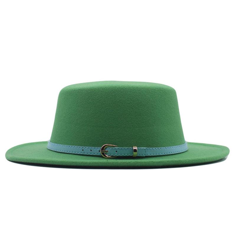 Autumn and winter new British men's top hat, flat-top woolen hat, European and American jazz hat, big-brimmed women's hat
