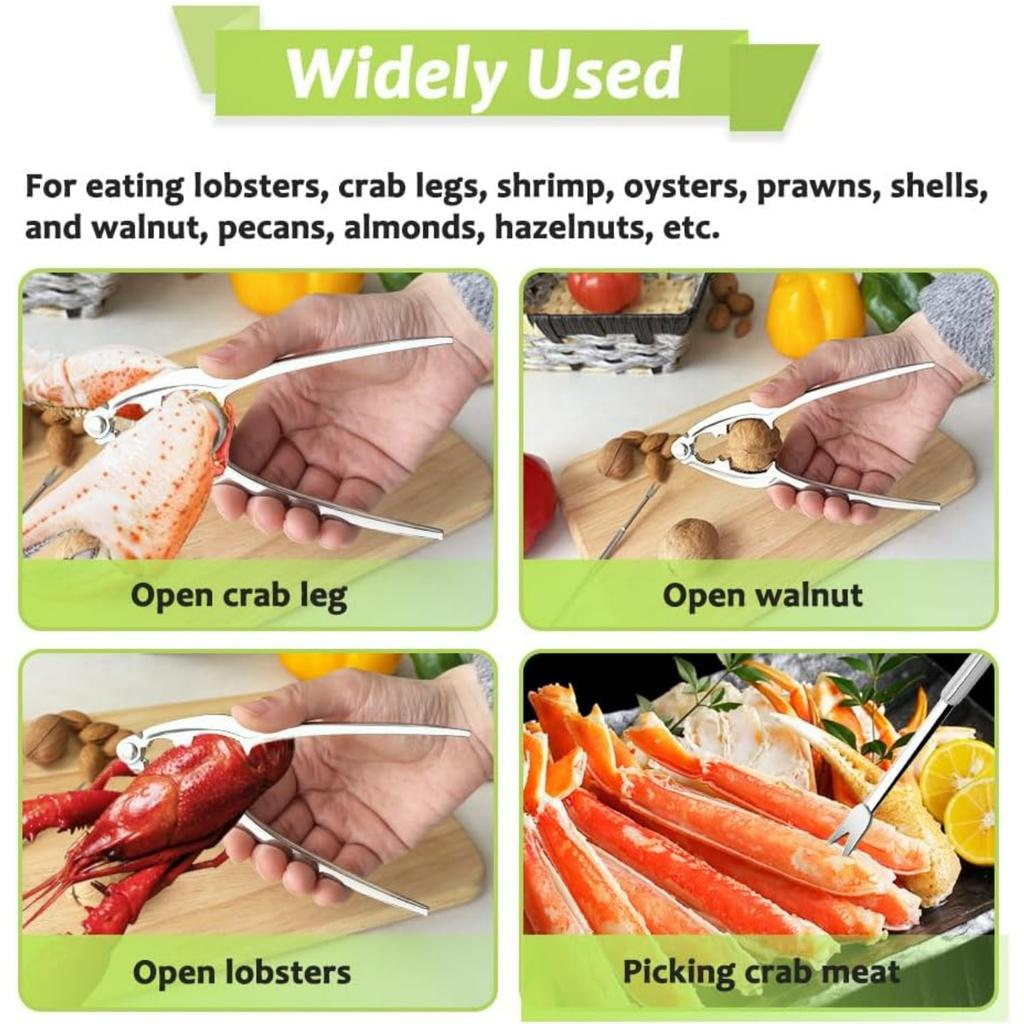 Stainless Steel Crab Leg Tools, including Lobster Cracker and Forks, Heavy Duty Shellfish Nut Cracker Set, Seafood Tools for King Crab Legs Shellfish