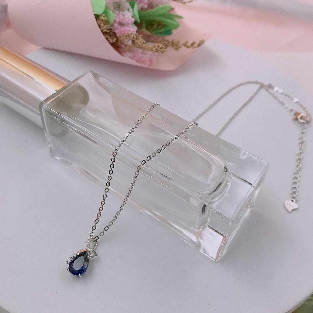 Day Present K14 White Gold Necklace Sapphire September Birthstone Drop Pendant Sterling Silver Silver Chain Accessory Birthday Christmas Day Present
