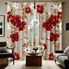 2-piece HD Digital Red Tie Bright Flower Curtain Home Decoration Style Decorate Living Room Bedroom Wear Rod Curtain Effect Styl