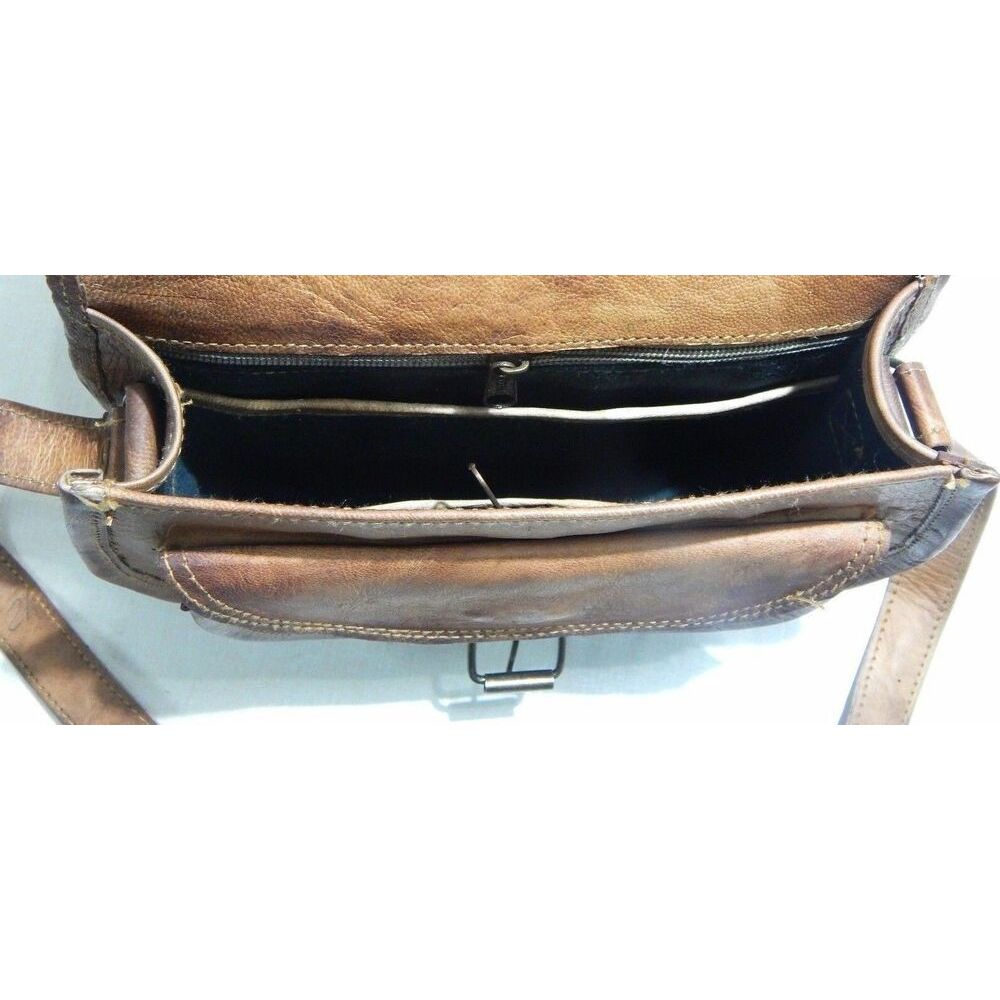 Женская сумка-мессенджер из козьей кожи винтажная коричневая через плечо ручной работы