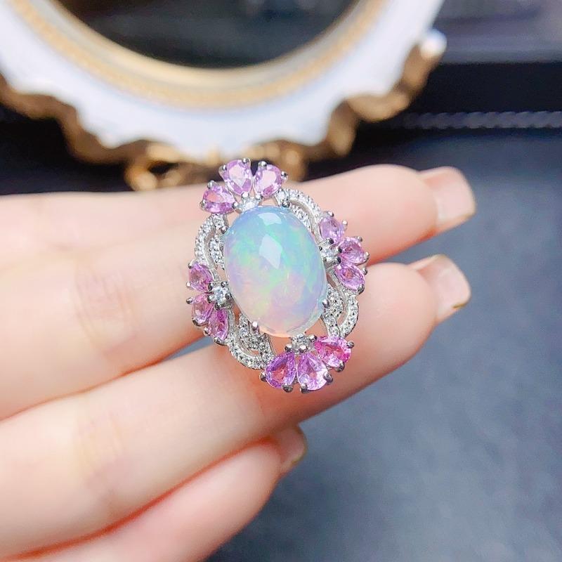 Sace Gems 925 Sterling Silver 10*14MM Natural Opal Rings for Women Engagement Cocktail Party Fine Jewelry Gift