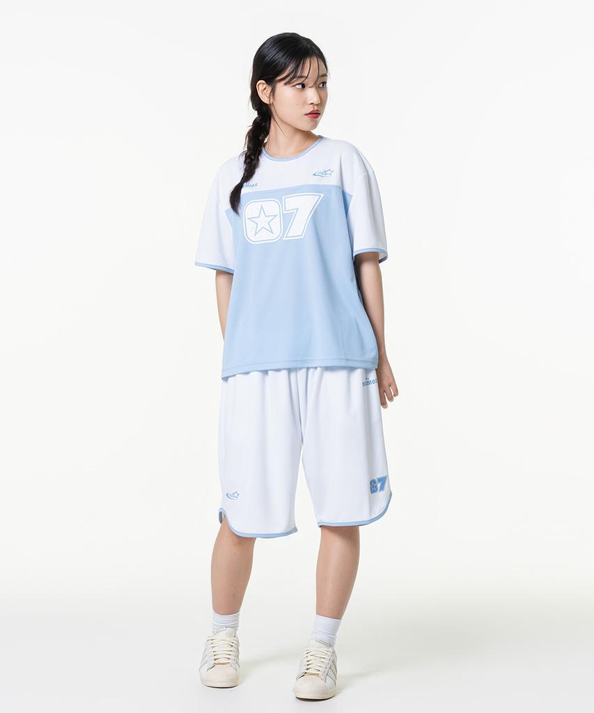 MOZMOZ Pastel Air Mesh Short Sleeve Jersey T-Shirt Blue