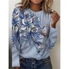 Women's Plus Size Floral Print Long Sleeve T-Shirt with Slight Stretch - Casual and Comfortable