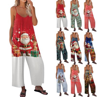 Женский рождественский принтованный комбинезон, свободный, с регулируемыми подтяжками
