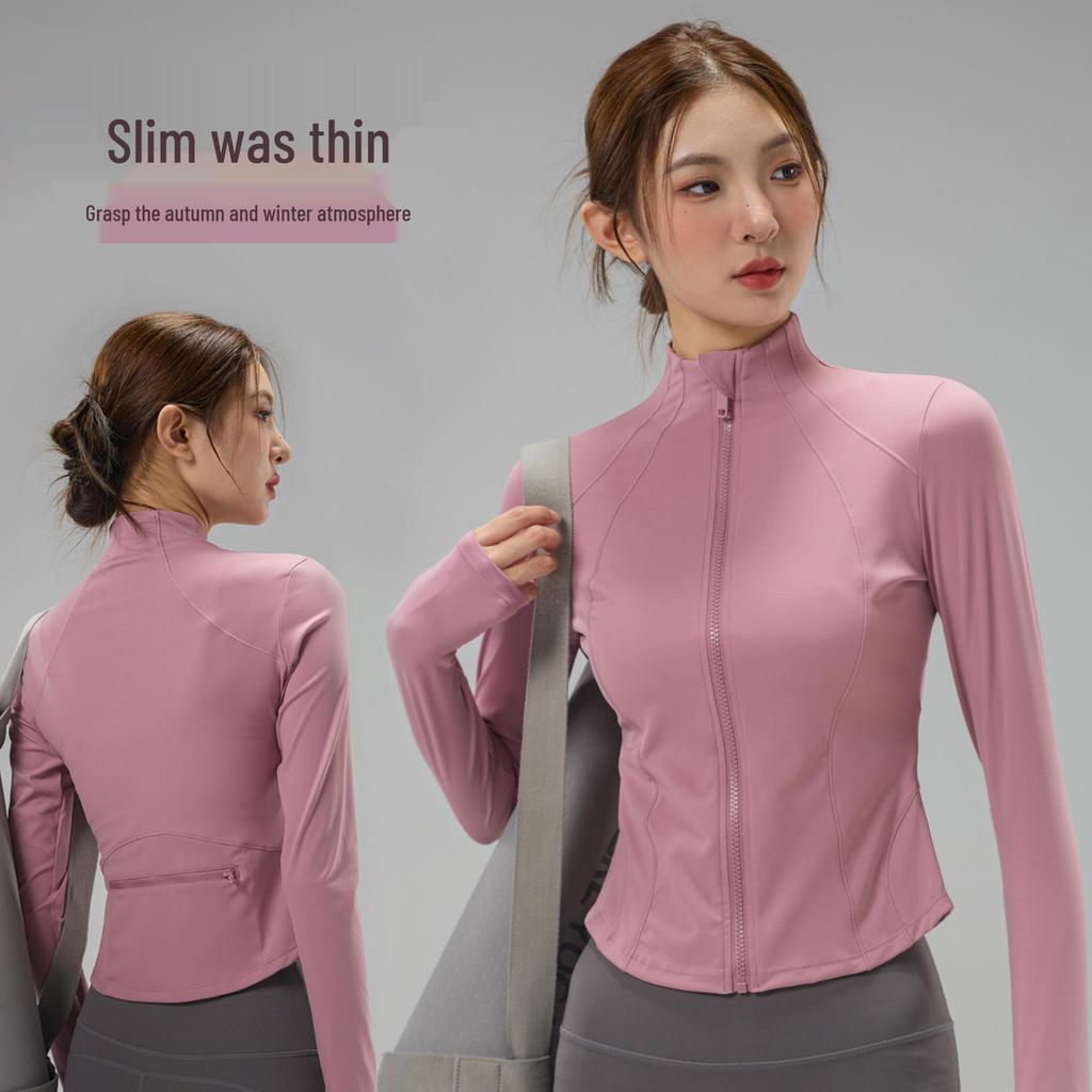 Женская приталенная куртка для йоги с задними карманами - с длинным рукавом, повседневная верхняя одежда для активного отдыха на осень и зиму