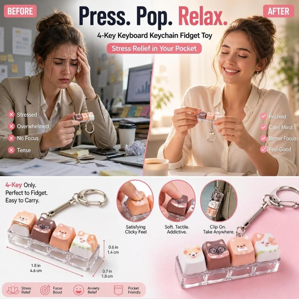 Keyboard Stress Relief Clicker Mechanical Creative Dog Keychain Children Adults