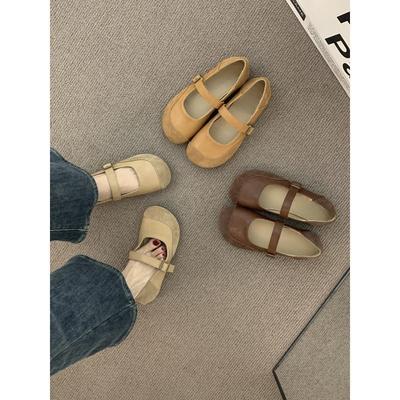 Молочно-верблюжьи туфли-балетки с матовой отделкой и круглым носком, фея Мэри Джейн на мягкой подошве для осени и зимы