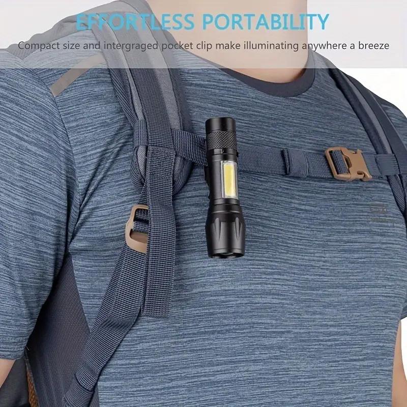 Mini Zoomable LED Flashlight with XPE and COB Side Light USB Rechargeable, Waterproof, High Power Torch for Outdoor, Camping, Emergency Use