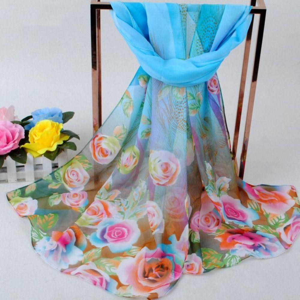 Peacock Feather Rose Pattern Gradient Shawl Sun Protection Neck Scarf The New Scarf  Women's