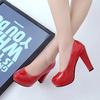 Мода 2025 Туфли на высоком каблуке Женские Белые Свадебные туфли Толстый каблук 10 см Модные Вечерние туфли Обувь Черные Красные Круглый носок Zapatos De Mujer