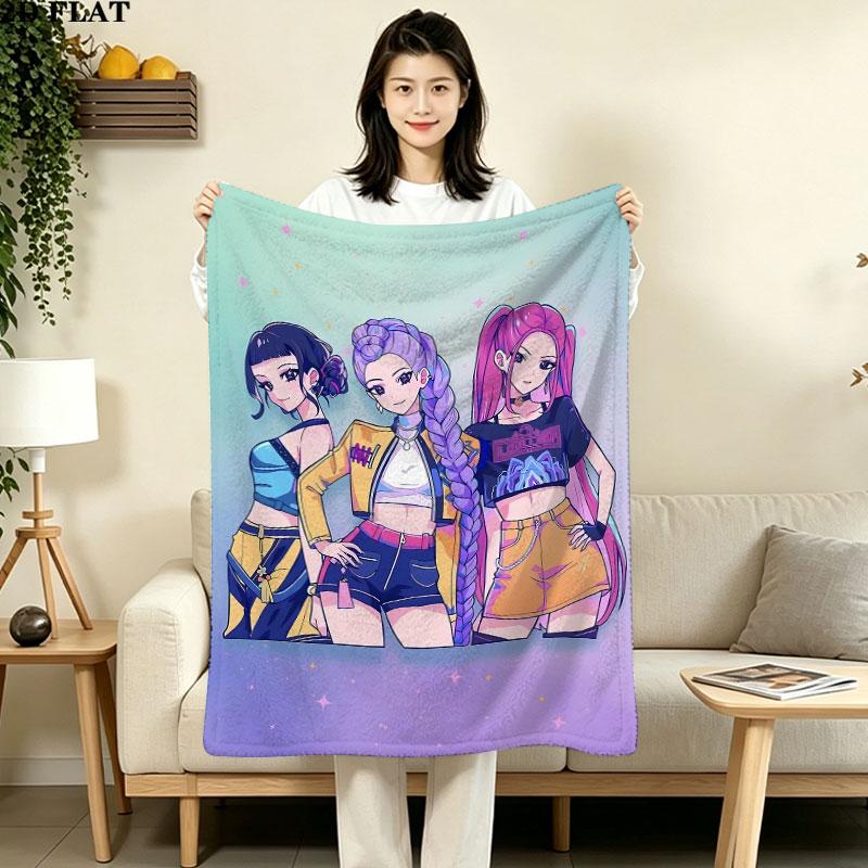 1PC Kpop Demon Hunters Patterned Flannel Blanket Suitable For All Seasons For Home Decor Warmth And Comfort Gifts Holiday Present