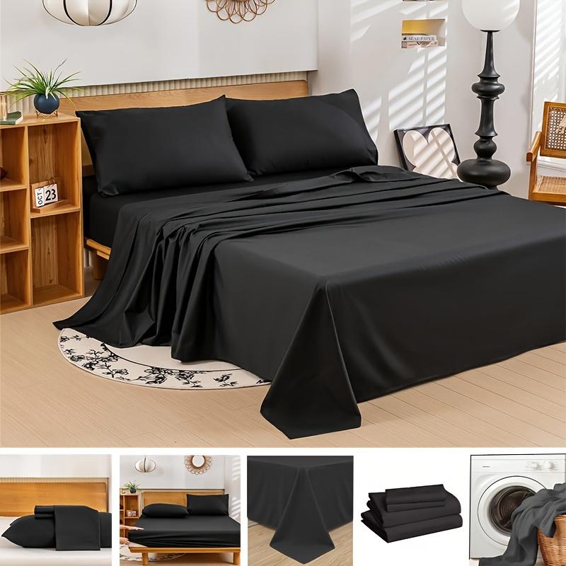 4pcs Bed Sheet Set Dust Proof Bedsheet Skin-friendly Soft Breathable Flat Sheets Anti Slip Fitted Sheets Mattres Protector Set Bedding Sets