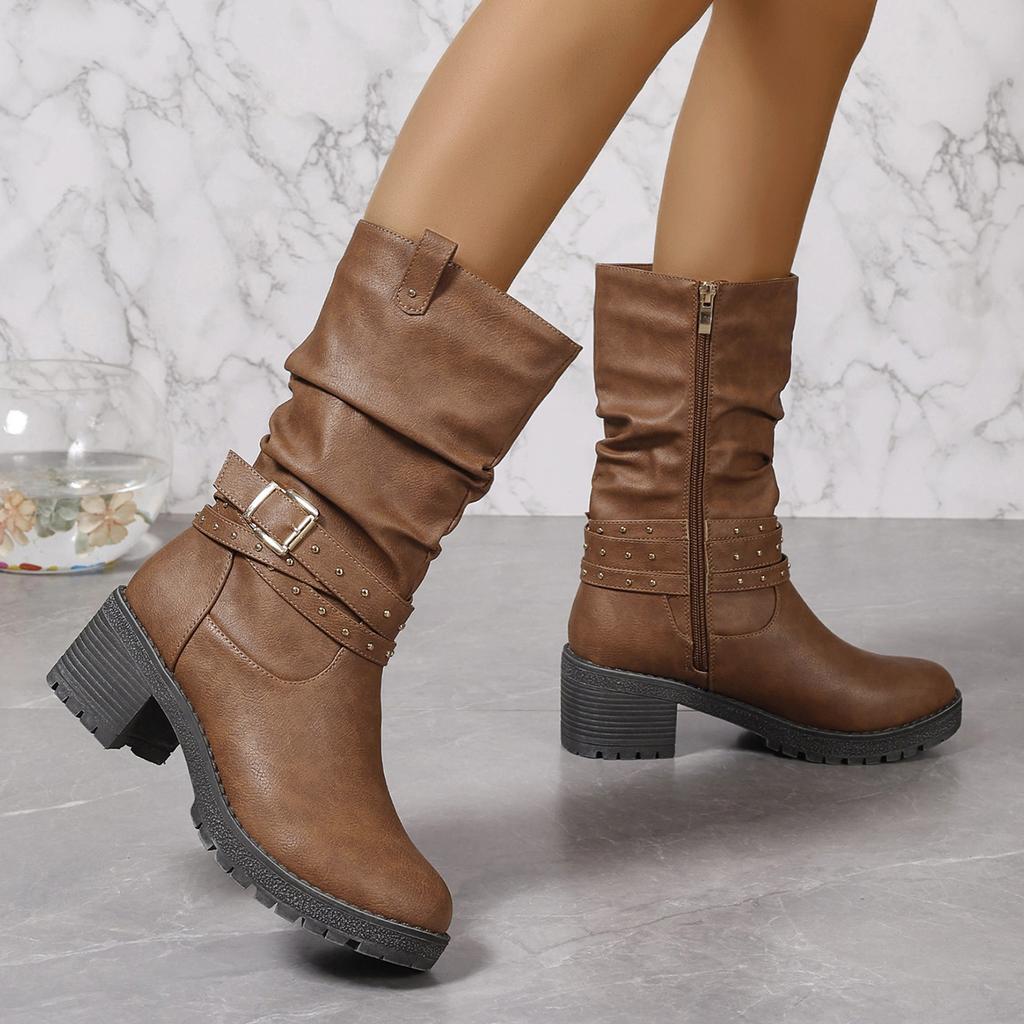 Модные осенне-зимние женские короткие ботинки, украшенные ремешком с пряжкой, ковбойские ботинки, женские ботинки на толстой подошве, нескользящие, для улицы, для путешествий для женщин