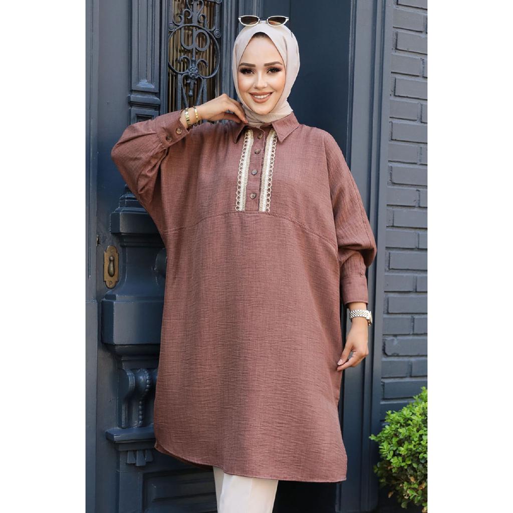 Коричневая туника-хиджаб на пуговицах 663х