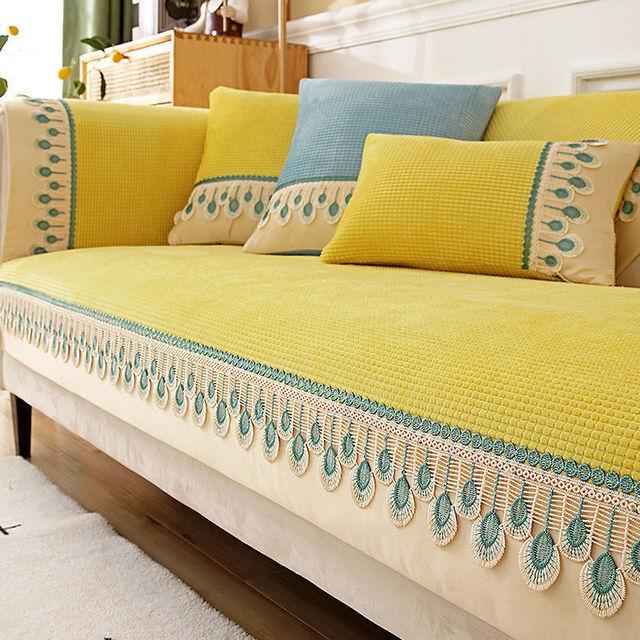 Флисовый чехол для дивана, нескользящая клетчатая подушка для дивана, высококачественная универсальная мебель для гостиной, пылезащитное полное покрытие