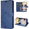 Case and 2 Tempered Glasses for Xiaomi Redmi Note 14 5G (not for 4G) Protection Leather Effect Navy Blue Butterfly Pattern