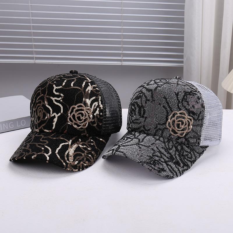 Fashion new breathable and not stuffy sequined rhinestone flower baseball cap outdoor travel leisure temperament rhinestone cap