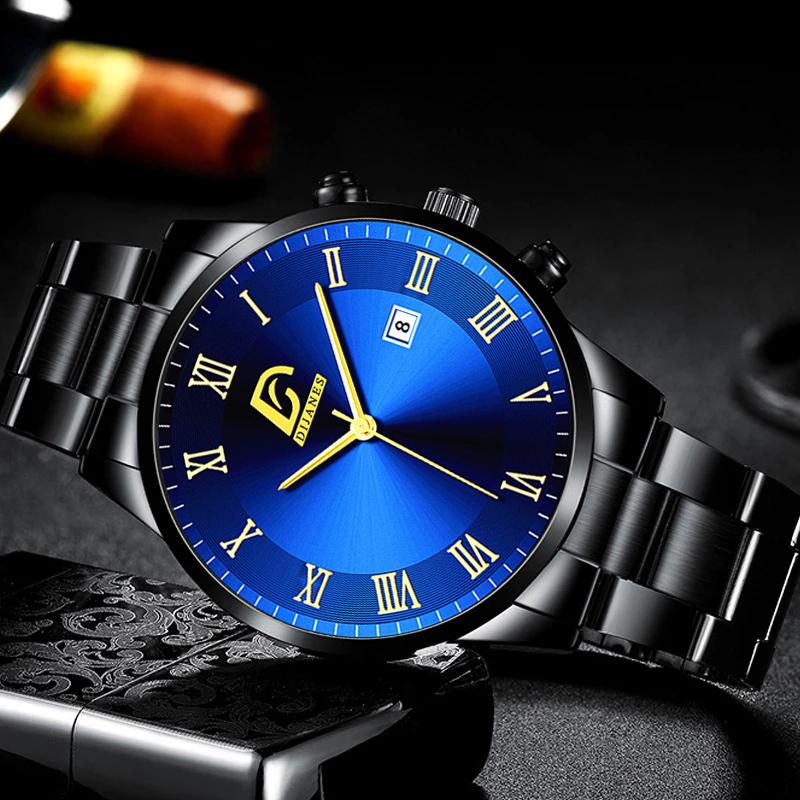 Fashion Mens Gold Stainless Steel Watches Men Business Casual Watch Luxury Calendar Quartz Wristwatch