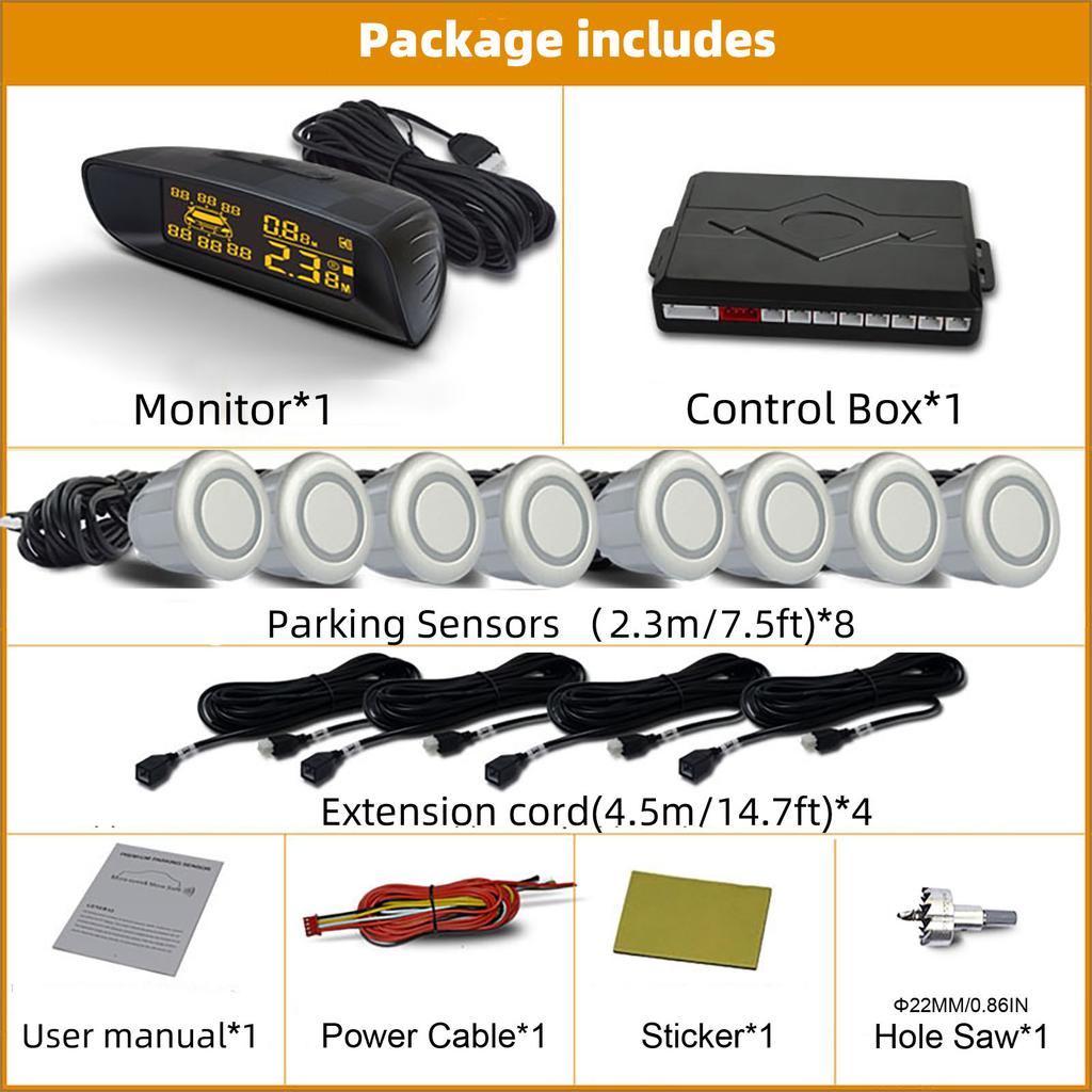 Vehicle Car 8 Parking Sensors System Reverse Backup Radar Front and Rear Assistant Kit Parktronic Auto Distance Detection Beep