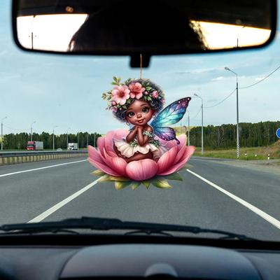 Розовая фея автомобиль подвесной орнамент милый зеркало заднего вида 2D плоский кулон яркий декор для салона автомобиля