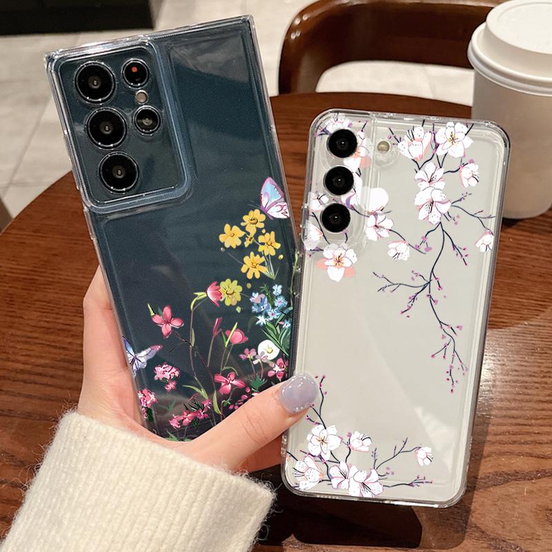 Реалистичный цветочный узор Чехол для телефона Для Samsung Galaxy S26 S25 S24 S23 Ultra S22 Plus S24 S21 FE S25 Edge Прозрачный ТПУ Мягкая крышка
