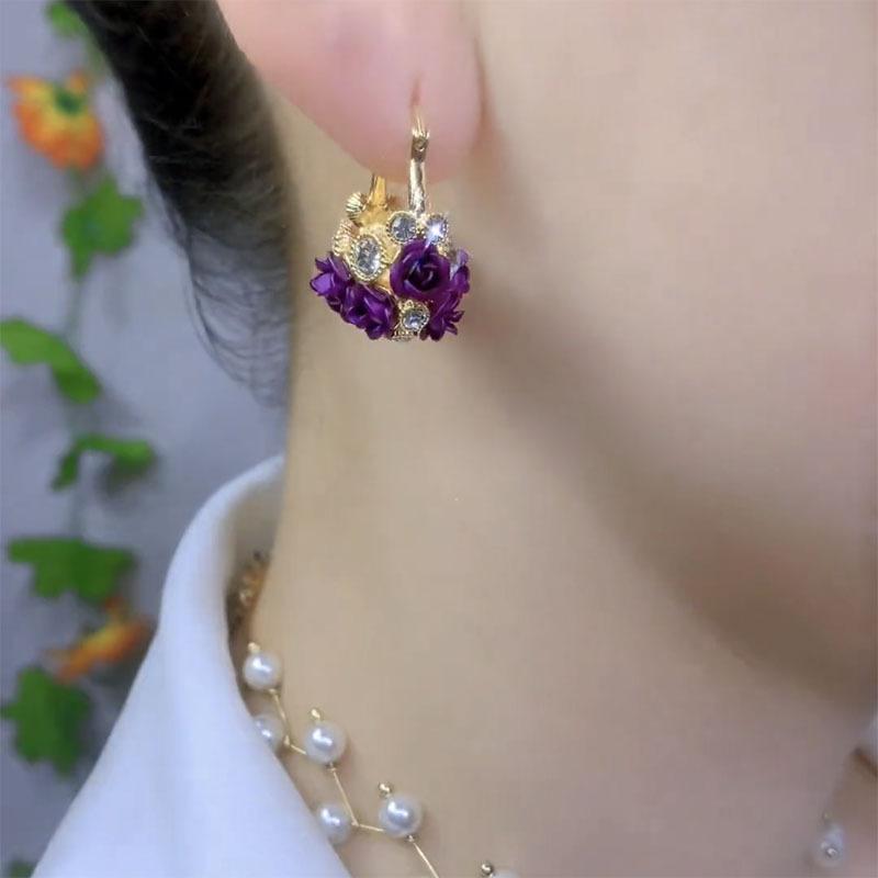Micro-paved High-quality Rose Flower Basket Earrings for Women, Fashionable and Versatile Earrings, High-end,