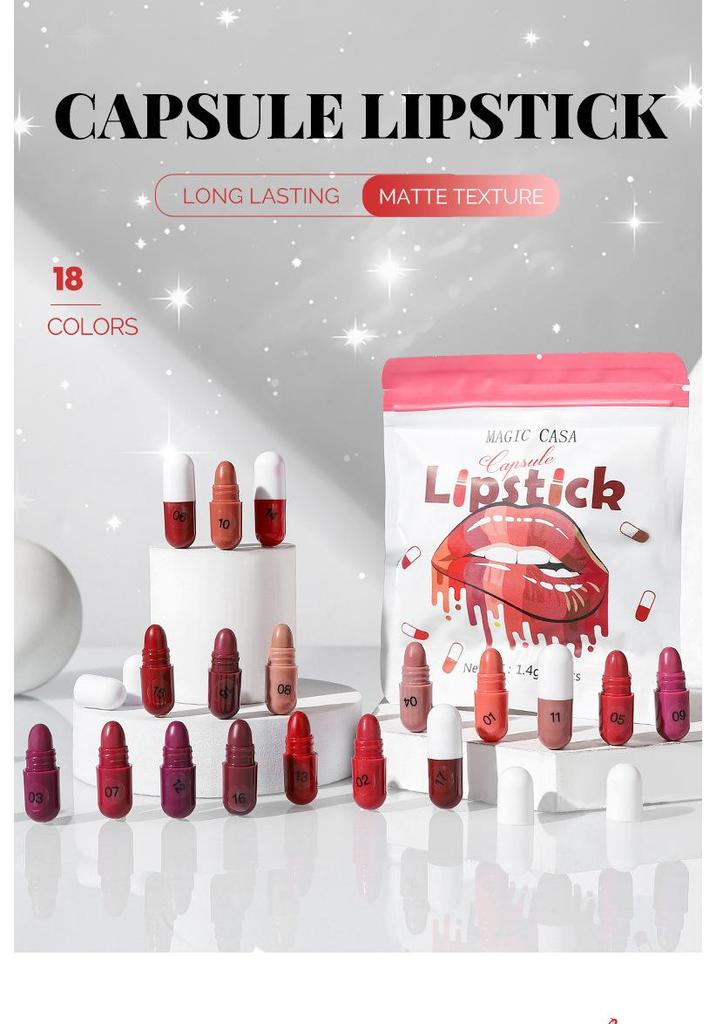 Magic Casa Мини-набор матовых бархатных помад 18 цветов - Стойкие и не оставляющие следов