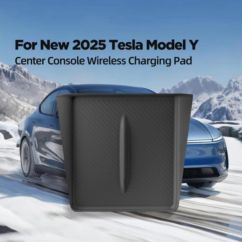 Для Tesla Model Y Juniper 2025 2026 Силиконовая беспроводная зарядная панель Центральная консоль Зарядное устройство для телефона Защитные противоскользящие аксессуары