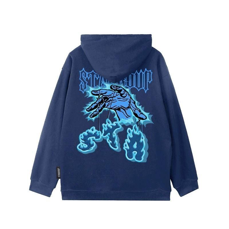 M-8XL Large Hoodie American Street Trendy Brand Flame Element Print Suitable For Men's And Women's Jackets