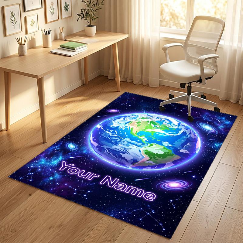 Cosmic Globe Theme Soft Crystal Velvet Rug Custom Name & Text Print Non Slip Floor Rug for Bedroom Living Room
