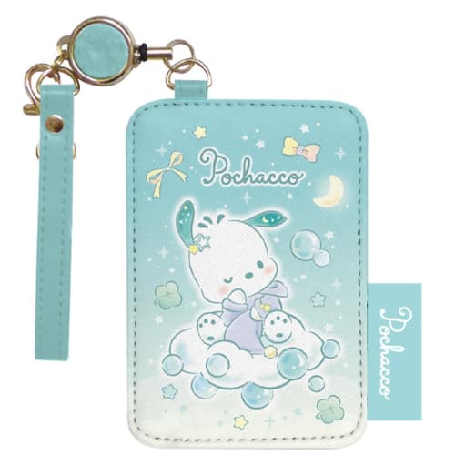 K Company Sanrio Characters Pochacco Pass Case with Reel, CRT7-PC, H10.6 X W7.3 X D0.7cm