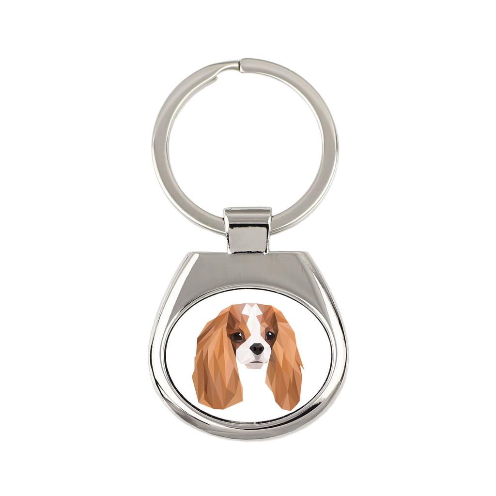 Cavalier King Charles Spaniel - Geometric Keychain with a Photo and the Inscription Art-Dog