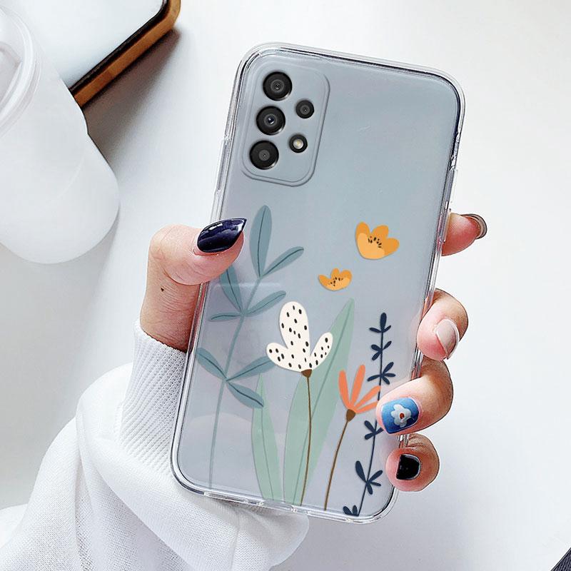Чехол для телефона Samsung A53 5G A33 Цветочный силиконовый чехол для Samsung Galaxy A73 Fundas Coque Прозрачный мягкий Capas Цветочный ТПУ