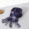 1/2 Piece of Baobaoge Navy Blue Scarf, Fashionable British Plaid Imitation Cashmere Scarf, Autumn and Winter Style, Men's Couple's Warm Shawl