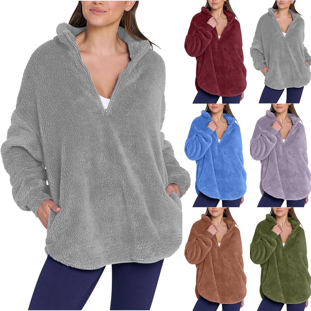 Fashionable Women's Fleece Stand Collar Sweatshirt Casual Top