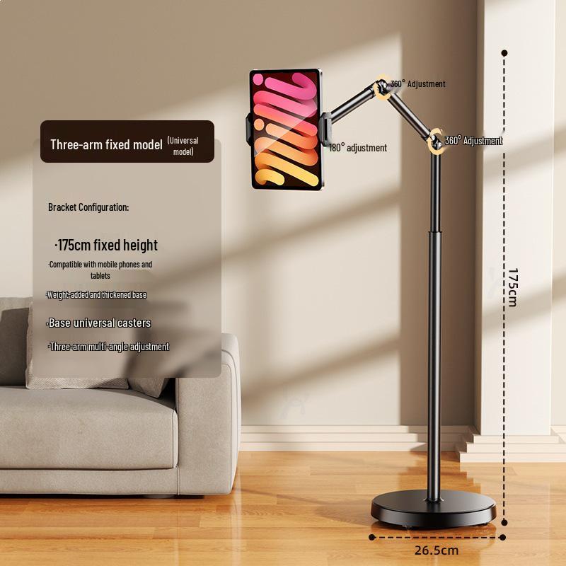 Universal Mobile Device Floor Stand with Telescopic Arm for Binge-Watching and Live Streaming
