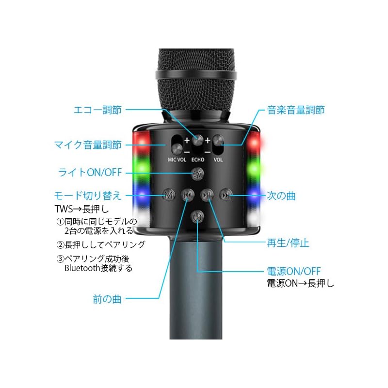 Караоке микрофон черный Bluetooth со светодиодной подсветкой караоке комплект беспроводной микрофон функция записи воспроизведение музыки сольная песня