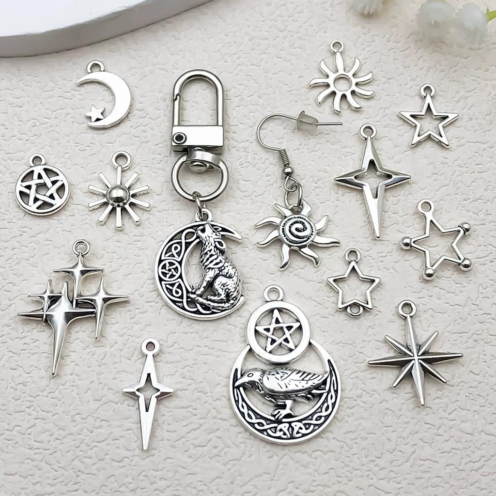 20pcs/Lot Mix Antique Silver Color Sun Moon Star Pendant Charms For Jewelry Making Supplies Witch Wicca Accessories DIY Bracelet
