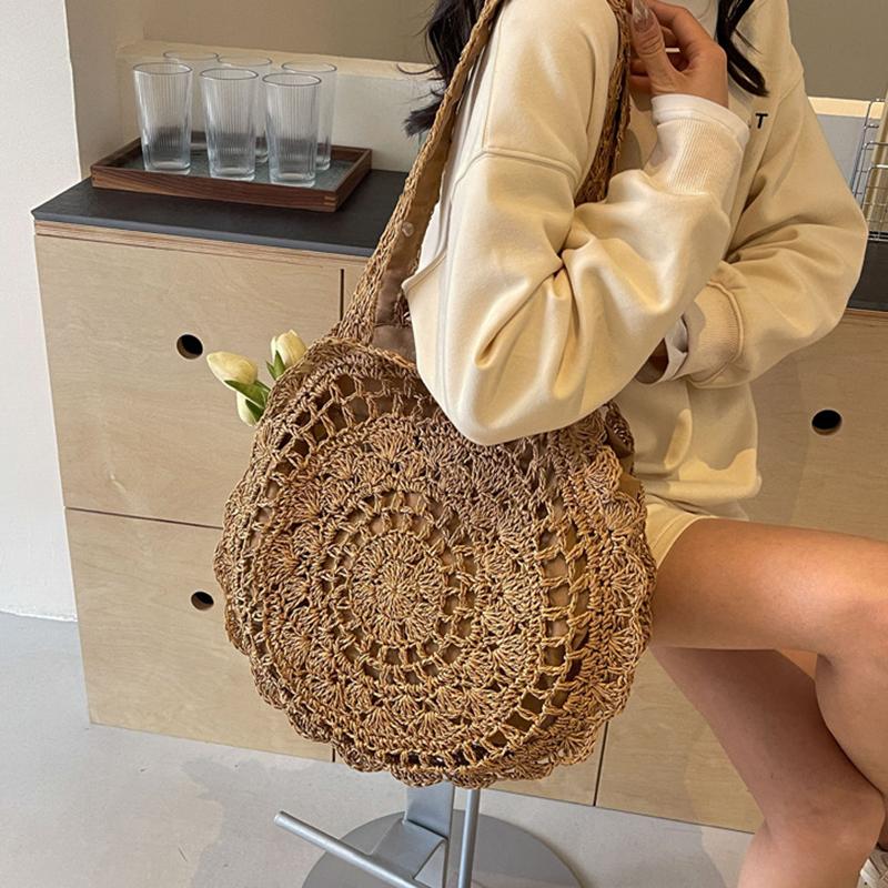 Летняя модная женская сумка на плечо большой емкости для пляжного отдыха из соломы