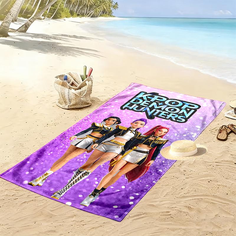 Kpop Demon Hunters Beach Towel Perfect for Travel, Outdoor Activities, Swimming, Camping, Hiking