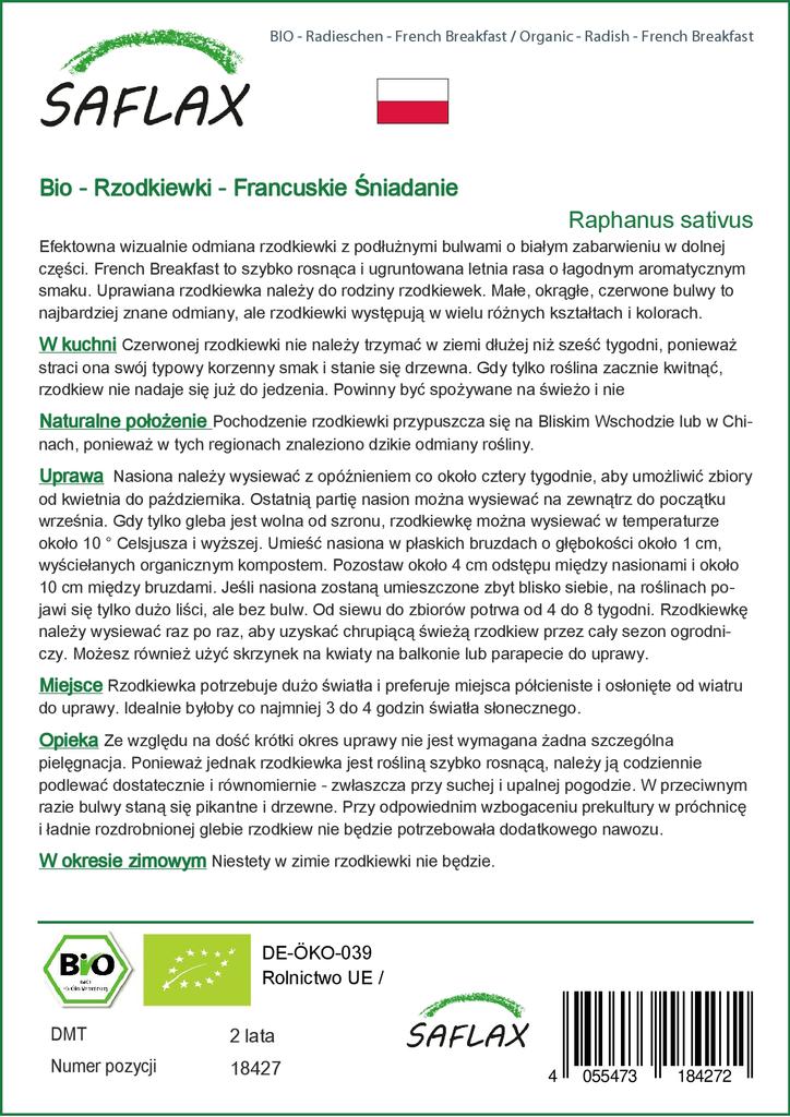 SAFLAX Сад в сумке - Органический - Редис - Французский завтрак - 150 семян - С субстратом в подходящем стоячем мешке - Raphanus sativus