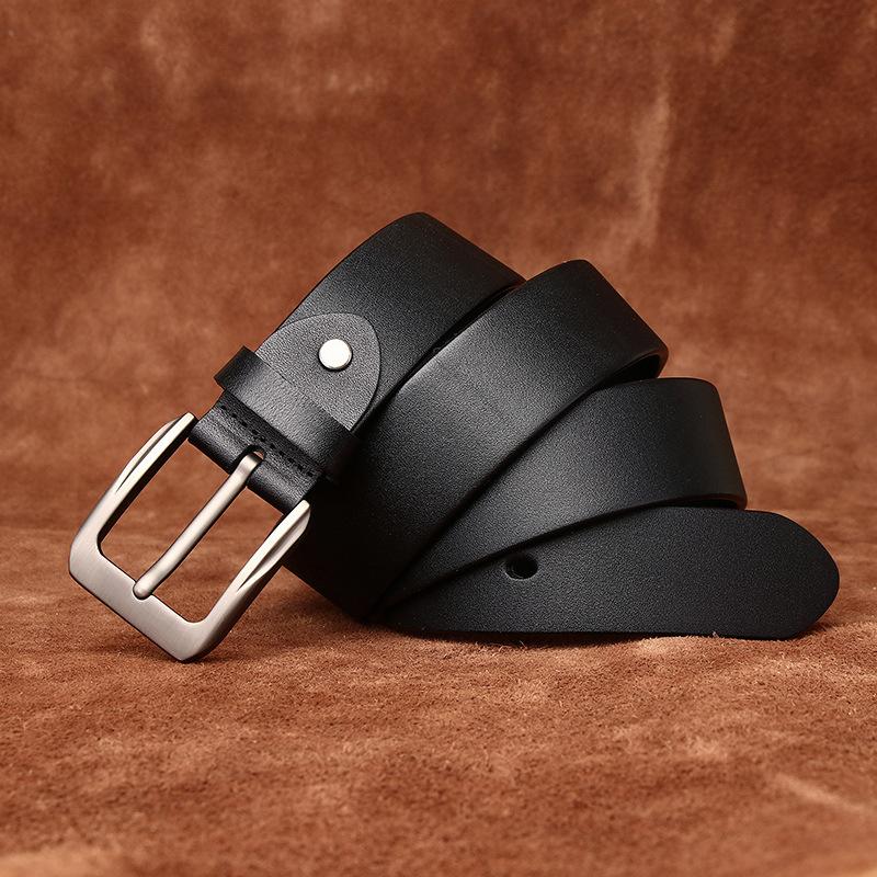 Простой деловой модный повседневный ремень мужской кожаный с пряжкой из коровьей кожи первого слоя универсальный мужской ремень для брюк