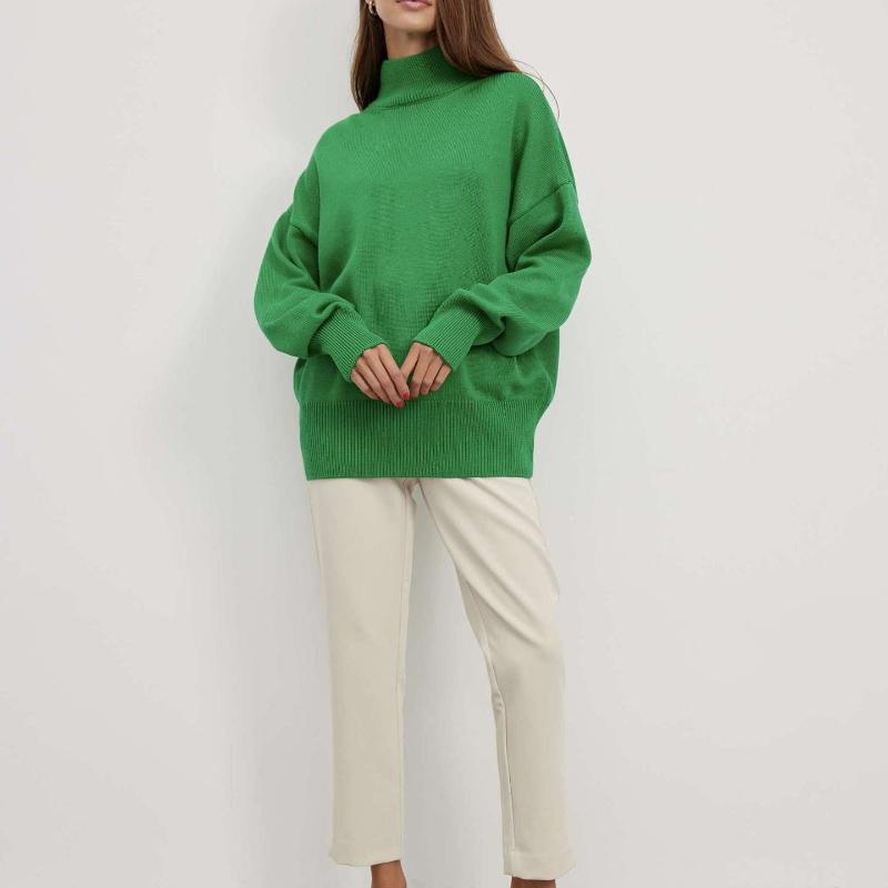 Женский свитер с высоким воротником, базовый мягкий красный вязаный топ с длинными рукавами, пуловер, классический однотонный винтажный зимний зимний свитер со стоячим воротником для женщин