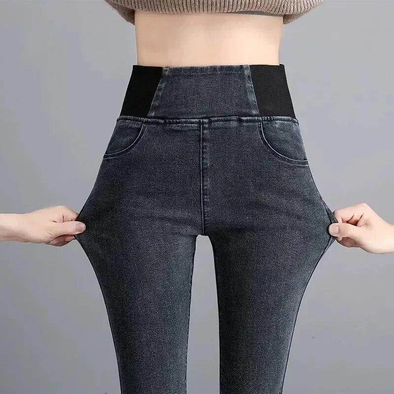 Sexy Slim Denim Jeans For Women Winter Fashion Warm Velvet Thickened Elastic Waist Ladies Pencil Pants Casual Trousers 30261